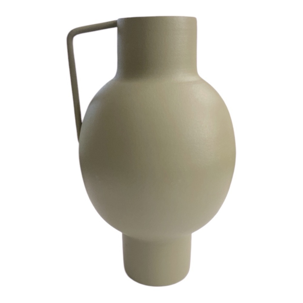 Bloomingville Textured Metal Vase with Handle, Sage Green Metal Vase, MCM Vase - Picture 4 of 9